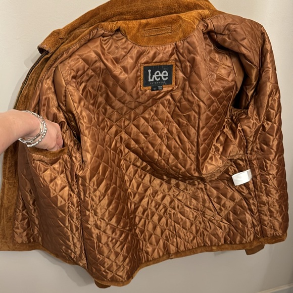 Lee Vintage Chestnut Brown Genuine Leather Suede Embossed Zip Up Lined Jacket M - Picture 8 of 12